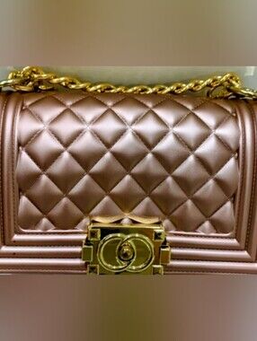 NEW ToyBoy Metallic Rose Gold Quilted Jelly Shoulder Bag
